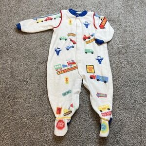 Vintage Carter's Baby Sleeper Large Made‎ USA Fleece Footed Pajamas Traffic Cars